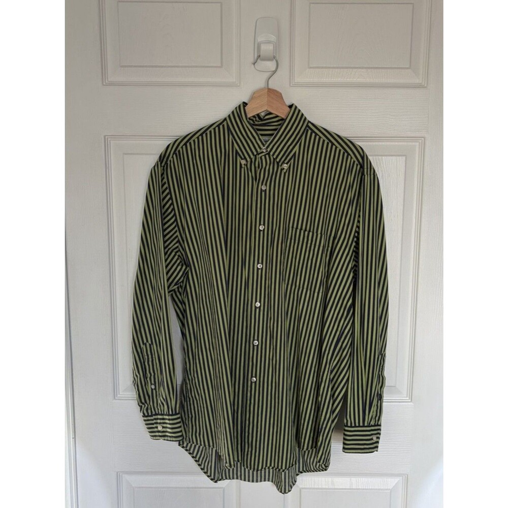 Brooks Brothers Men's Button-Down Shirt Green Blue Stripe Size M
